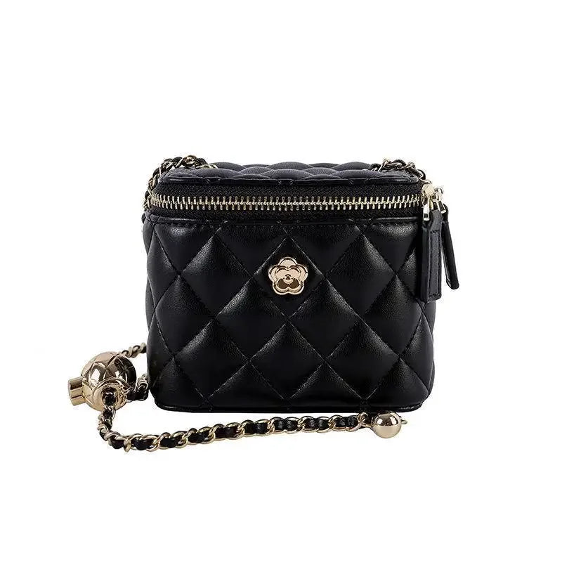 Giulietta™ Camellia Mini Chain Bag – Quilted PU Leather Crossbody with Gold Details
