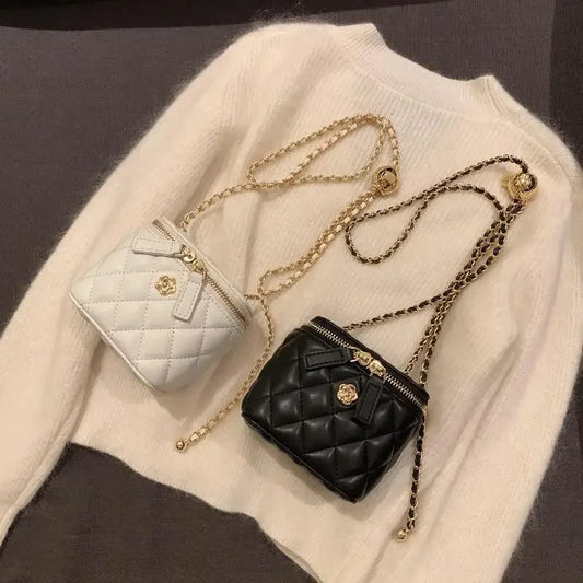 Giulietta™ Camellia Mini Chain Bag – Quilted PU Leather Crossbody with Gold Details