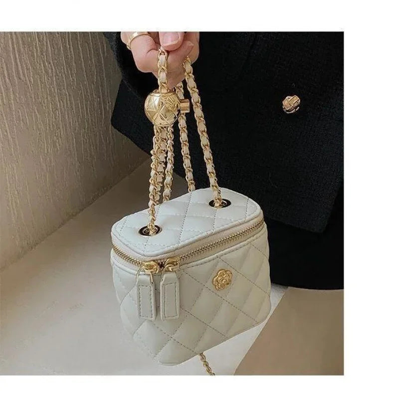 Giulietta™ Camellia Mini Chain Bag – Quilted PU Leather Crossbody with Gold Details