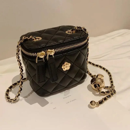 Giulietta™ Camellia Mini Chain Bag – Quilted PU Leather Crossbody with Gold Details